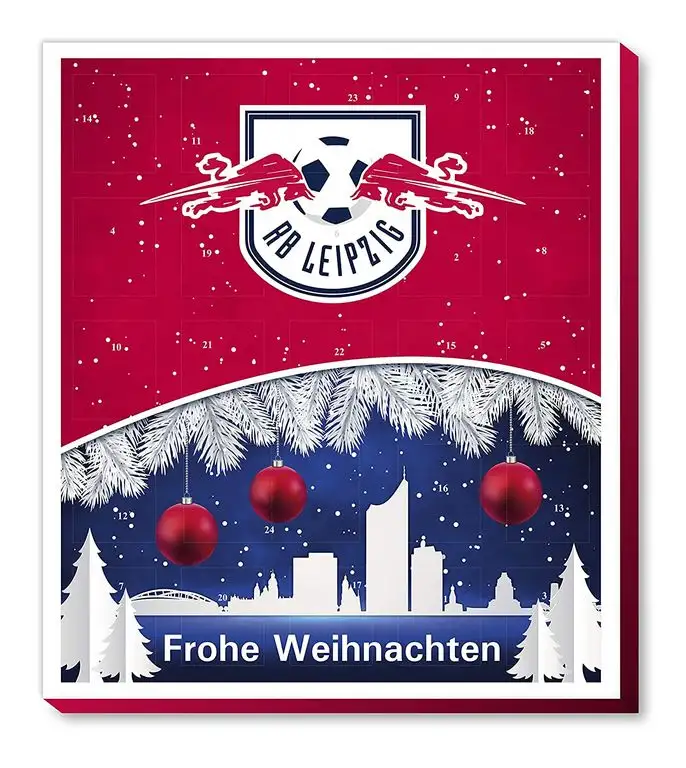 RB Leipzig Premium Adventskalender, Weihnachtskalender (200g), mit 25 großen Schoko-Talern FAIRTRADE SCHOKOLADE