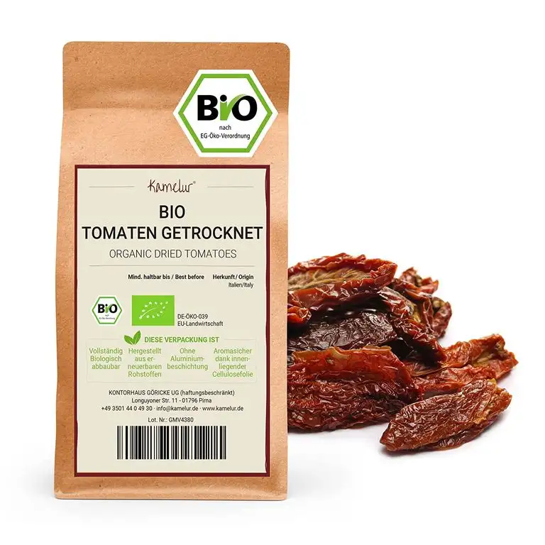 1kg BIO Tomaten getrocknet - mit Meersalz verfeinerte und schonend getrocknete Tomatenhälften, für Salat oder Antipasti – getrocknete Tomaten BIO als natürliches Trockengemüse