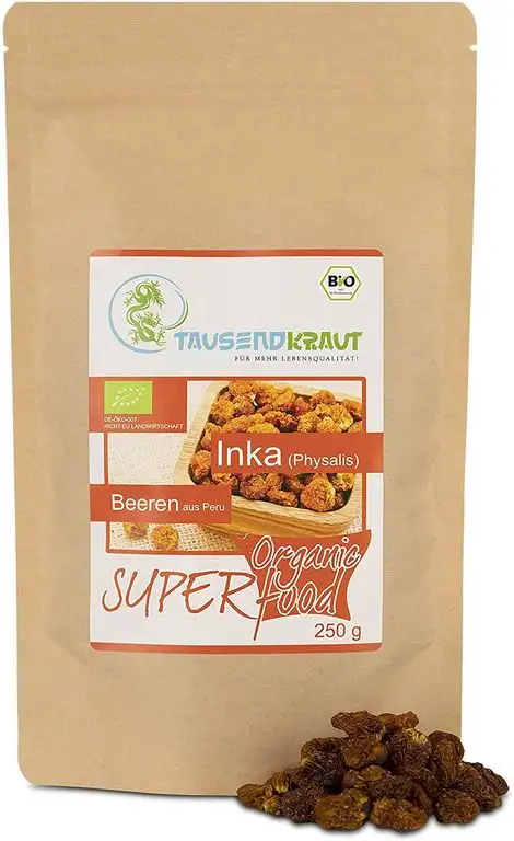Inka Beeren BIO (250g) Superfood [nachhaltig angebaute Physalis - getrocknet und unbehandelt aus Südamerika der Heimat der Inkas] Tausendkraut
