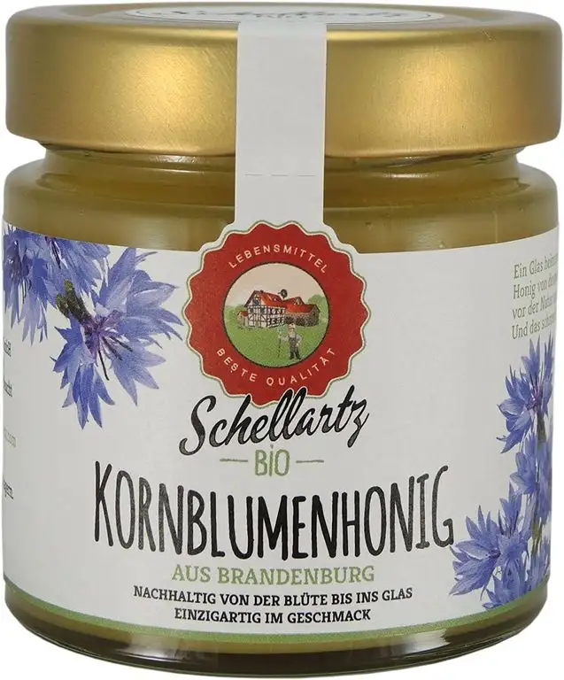 Bio Kornblumenhonig, kontrollierte Qualität vom deutschen Bio-Imker, von Sammelstellen in Deutschland, naturbelassen, unbehandelt und unfiltriert, 250g