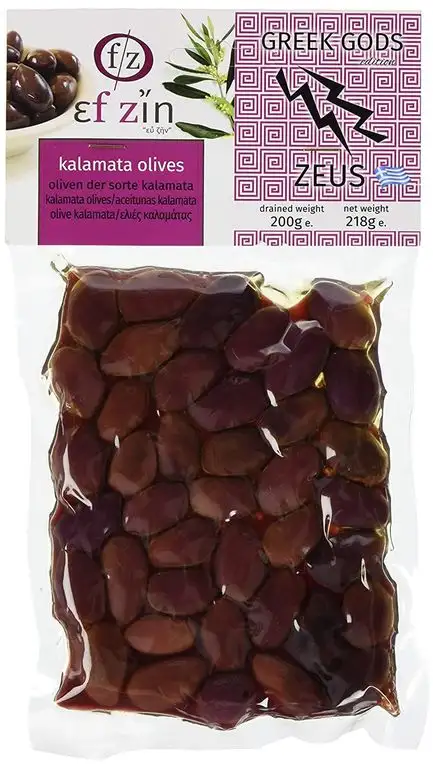 Ef Zin Griechische Kalamon Schwarze Oliven (Zeus) in Vakuum Packung 200 g, 2er Pack