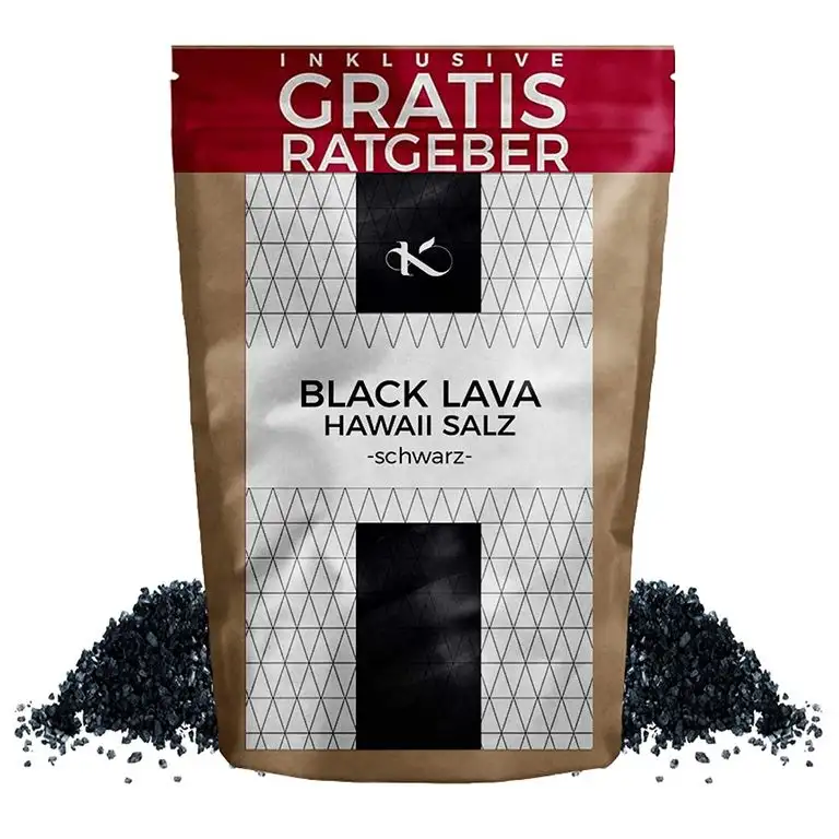 Hawaii Salz Black Lava Meersalz 250g | schwarzes Dekorsalz inkl. gratis Ratgeber | naturbelassenes grobes Natursalz | Salz zum dekorieren und kochen