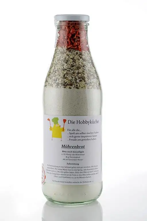 Möhrenbrot Backmischung Inhalt 830g in dekorativer 1 L Glasflasche ideal als Geschenk