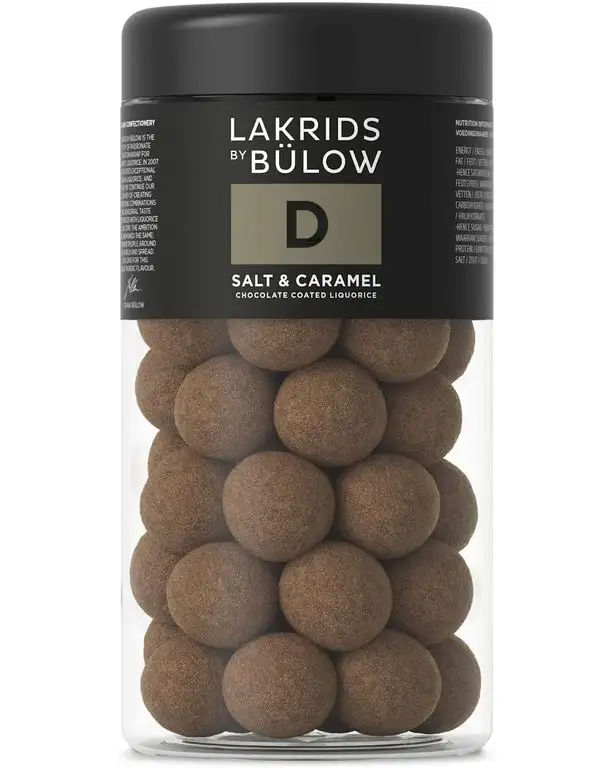 LAKRIDS BY BÜLOW - D (Salt & Caramel) - 295g - Dänische Gourmet Lakritz-Kugeln - Süßer Lakritzkern umhüllt von Karamell-Schokolade & Meersalz - Süßigkeiten Geschenk für Lakritze Liebhaber