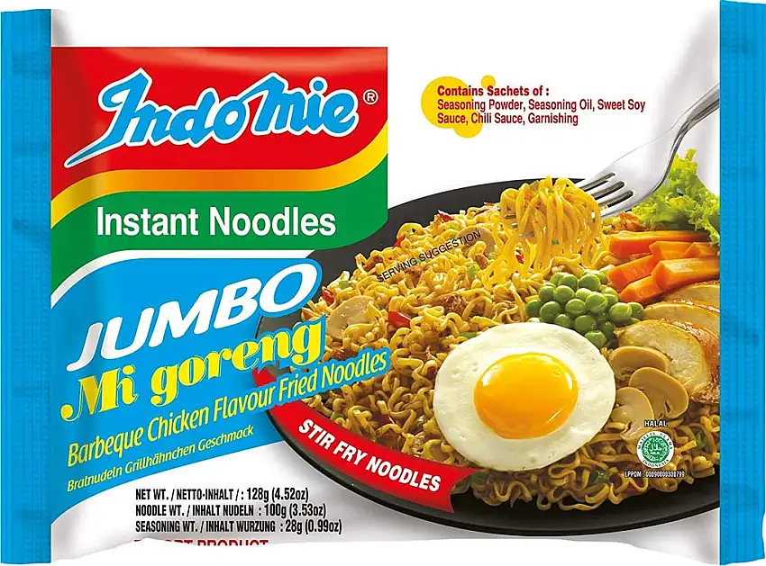 INDOMIE Instantnudeln Mi Goreng BBQ Chicken, aus Indonesien, schnelle, einfache Zubereitung – 24er Vorteilspack à 128 g