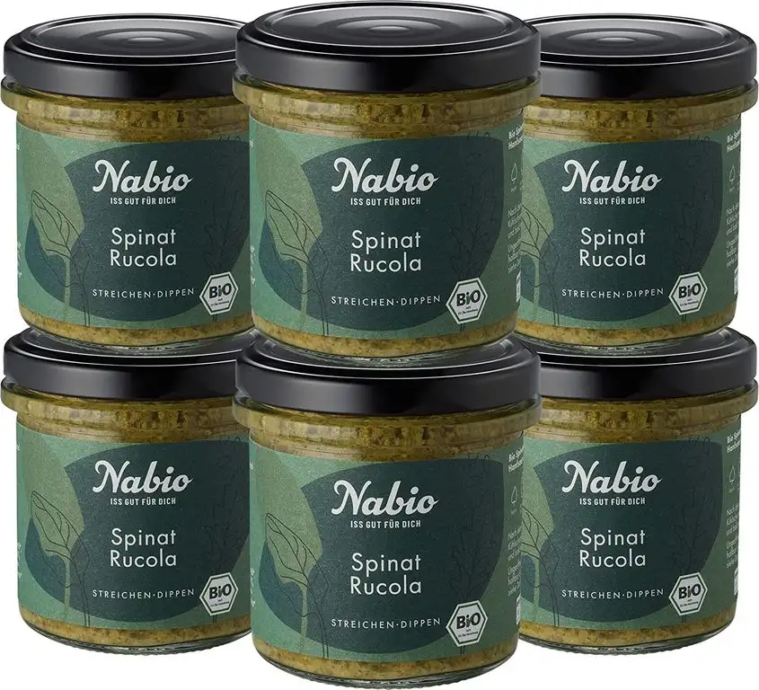 Nabio Spinat Hanf - Bio Brot-Aufstrich mit Hanfsaat - vegan, 6er Pack (6 x 140 g)