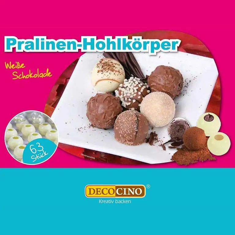 DECOCINO Pralinen-Hohlkörper (63 Stk) – Weiße Schokolade – Pralinen-Form |Pralinen selber machen – ideale Pralinen-Hohlkugeln für Weihnachts-Pralinen