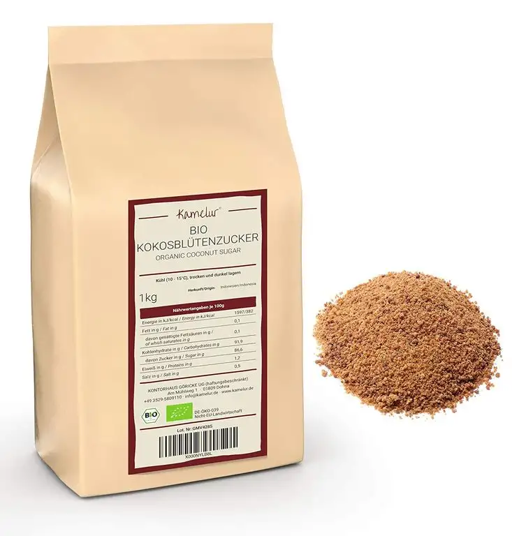 1kg BIO Kokosblütenzucker – coconut sugar brauner Zucker fein als natürliche Alternative zu raffiniertem Zucker