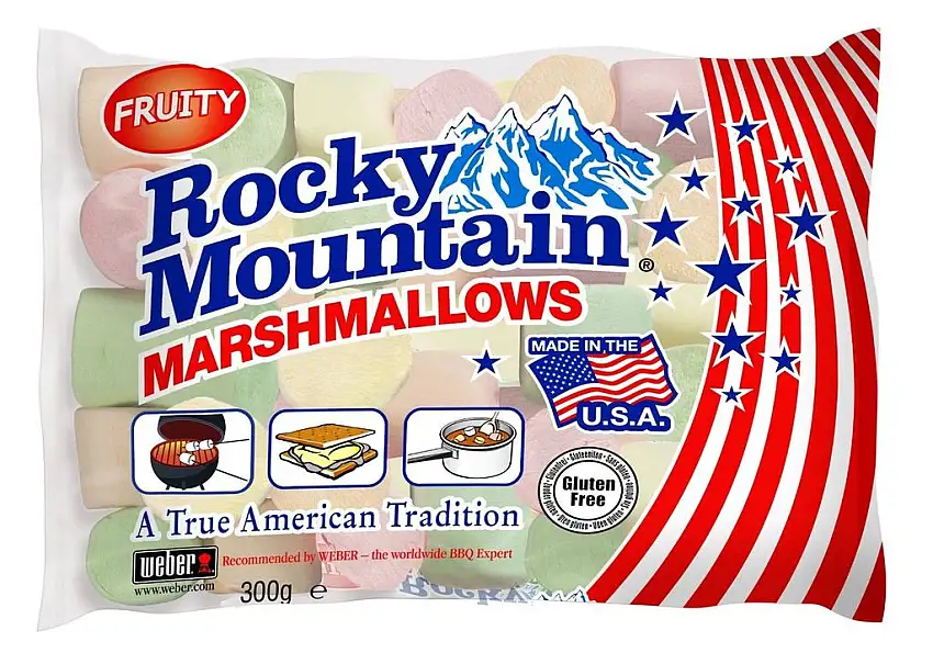 Rocky Mountain Marshmallows Fruity, bunte traditionell Amerikanische Süßigkeiten zum Rösten am Lagerfeuer, Grillen oder Backen, Fruchtgeschmack, 1 x 300g