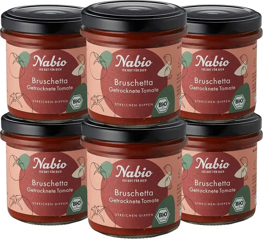 Nabio Aufstrich Bruschetta Tomate, vegan, Bio-Brotaufstrich, 6er Pack (6 x 140 g)