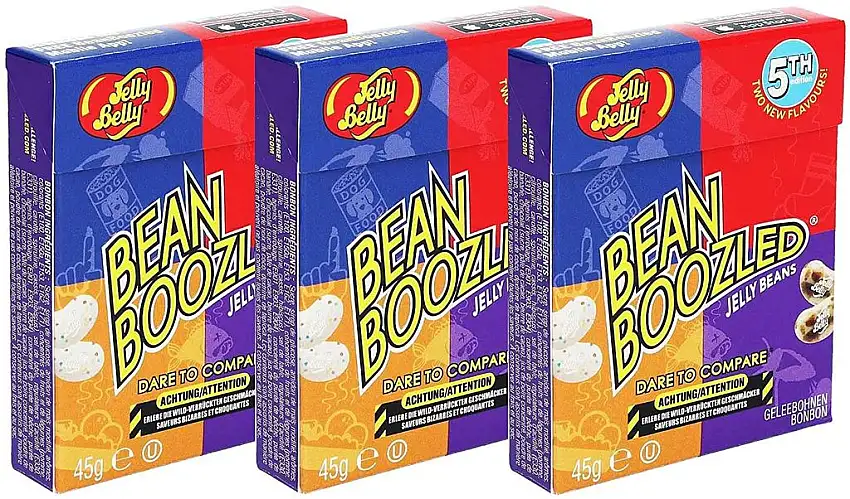 3x Bean Boozled Flip Top Box, Nachfüllpackung für das verrückte Bohnenspiel