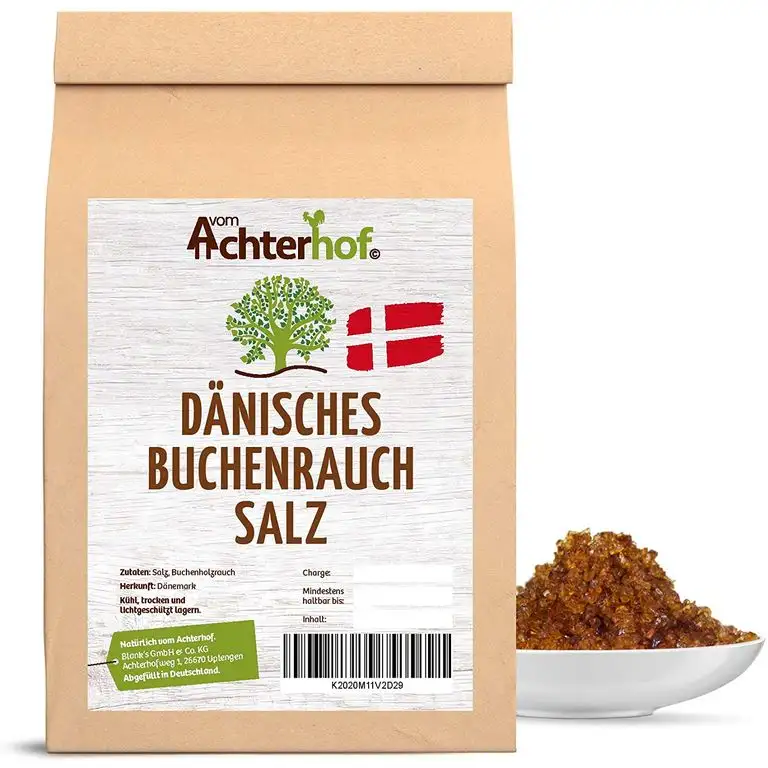 100 g Dänisches Rauchsalz Buchenholzrauchsalz Meersalz grob kaltgeräuchert Premiumqualität vom-Achterhof
