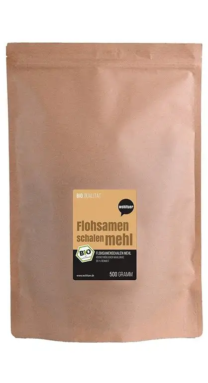 Wohltuer Bio Flohsamenschalenmehl | Flohsamenschalen feinst gemahlen 99% Reinheit (500g) | Regelmäßige laboranalytische Kontrollen | Glutenfrei & fast keine Kohlenhydrate