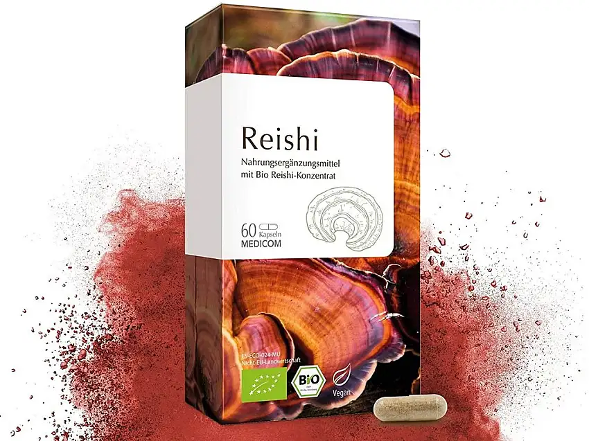 MEDICOM BIO Reishi Kapseln, biozertifiziert – 400 mg hochwertiges Reishi-Konzentrat aus Ganoderma lucidum pro Kapsel - vegan, 60 Stk.
