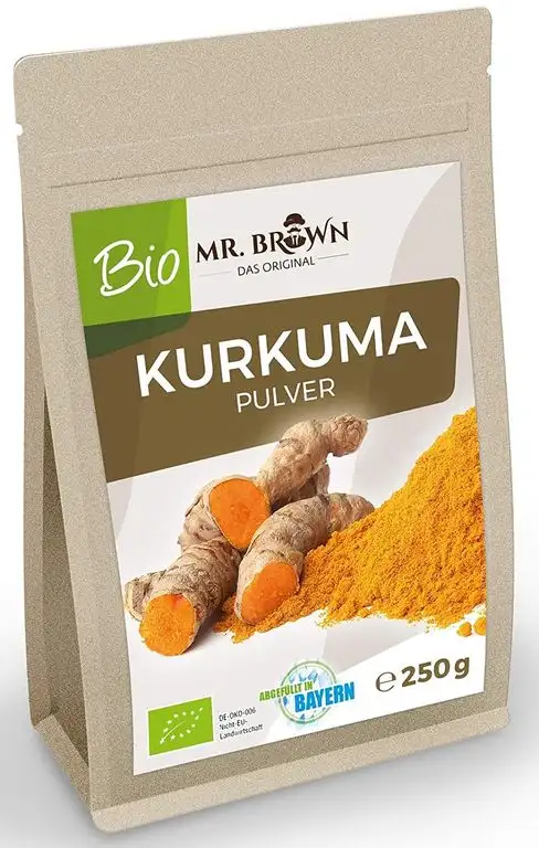 250g Mr. Brown BIO Kurkuma Pulver | aus Indien | Curcuma Pulver | Kurkuma, gemahlen | Gewürz zum Kochen und Backen | aus kontrolliert biologischem Anbau