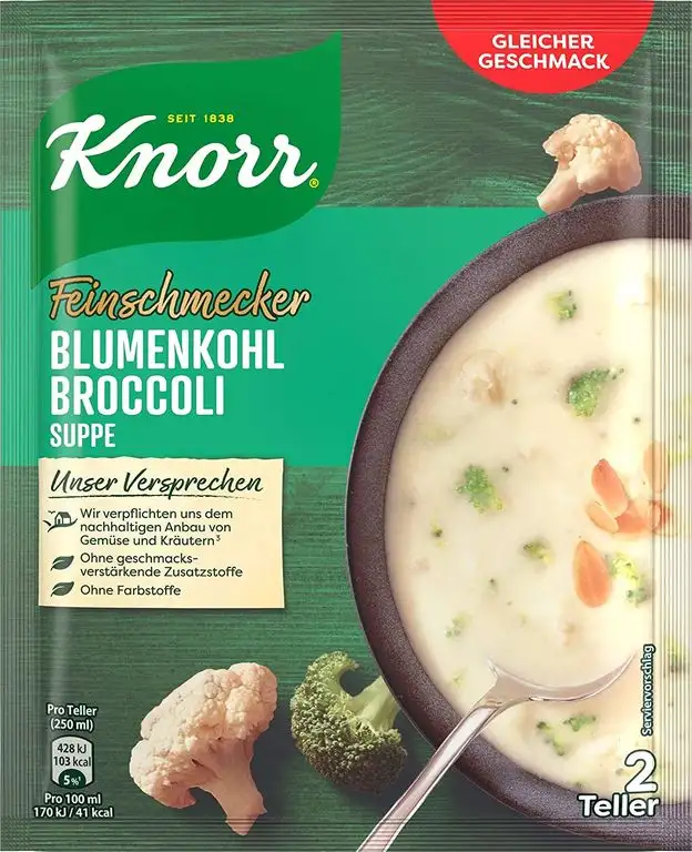 Knorr Feinschmecker Blumenkohl Broccoli Suppe (mit nachhaltig angebautem Blumenkohl), 2 Teller, 13er Pack (13 x 48 g)