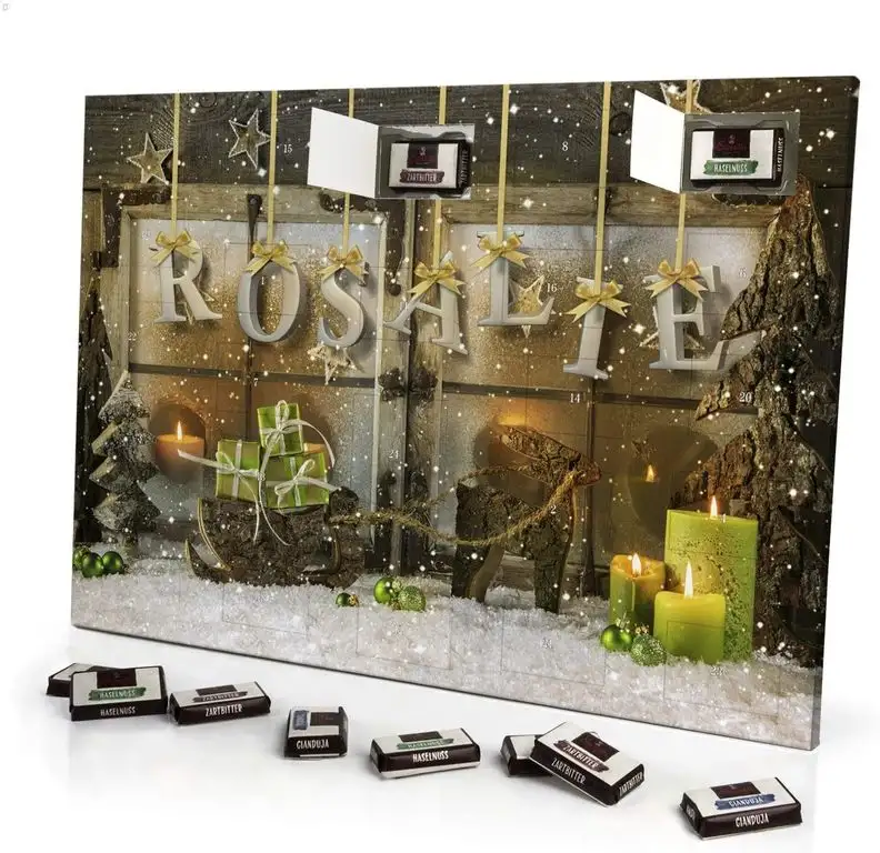 printplanet - Adventskalender mit Namen Rosalie - gefüllt mit Schokoladen-Füllung - personalisiert mit Namens-Motiv Weihnachtsbuchstaben - Schoko-Kalender, Weihnachtskalender, Namenskalender