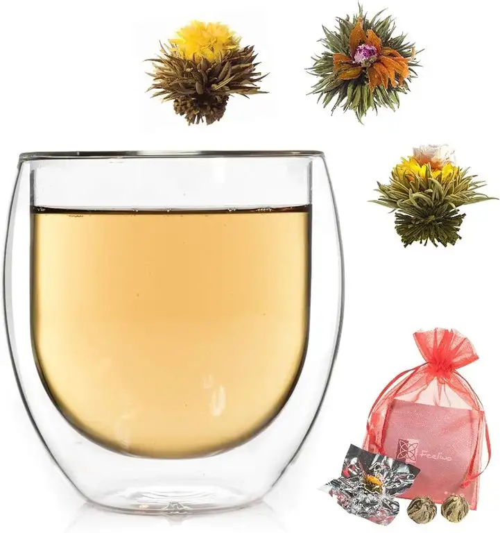 Feelino 1x 410ml Jumbo doppelwandiges Thermoglas + 3x grüner Erblühtee