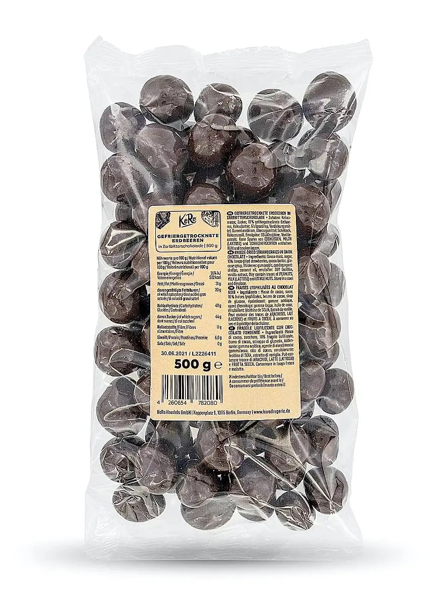 KoRo - Skinny Dipped Gefriergetrocknete Erdbeeren in Zartbitterschokolade - 500 g