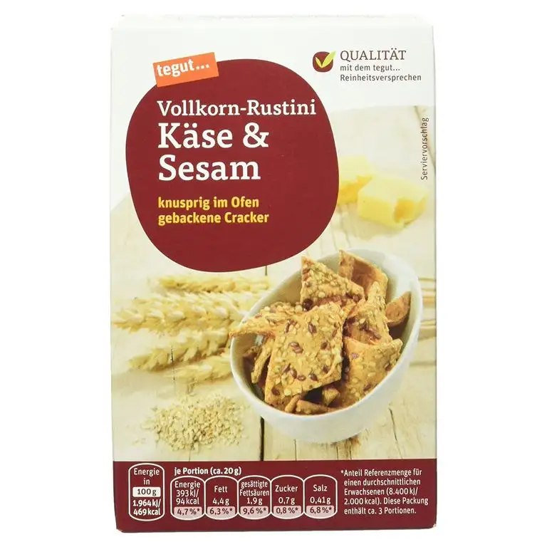 tegut... Vollkorn-Rustini Käse und Sesam, Cracker, 1 x 65 g