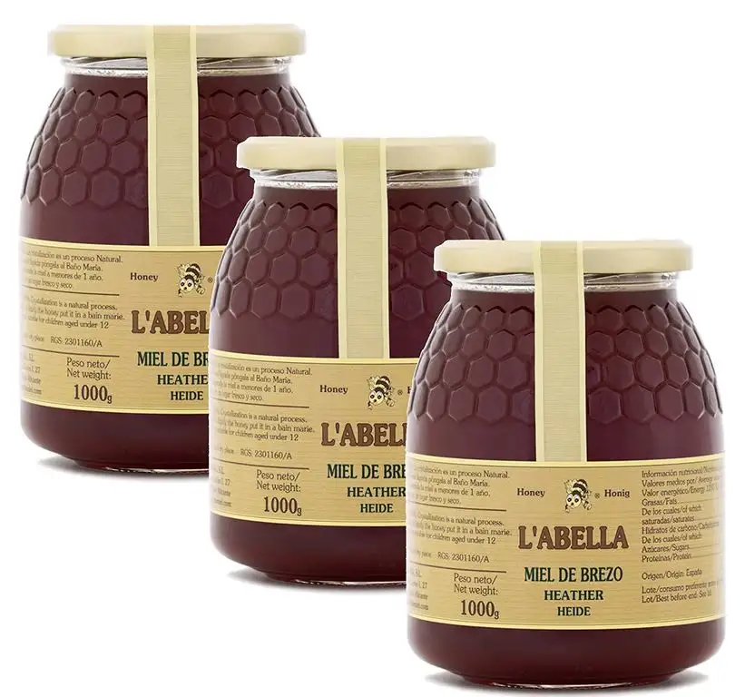 Heidehonig aus Spanien - Premium Qualität - reines Naturprodukt - kaltgeschleudert - unfiltriert - leicht geleeartige Konsistenz - 3 x 1 Kg Glas, Geschmack:Heidekraut, Größe: 1000 g
