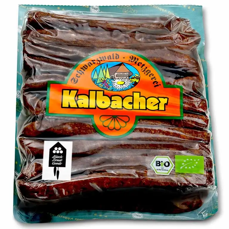 Schwarzwälder BIO Landjäger - 10 Paar - Kalbacher Rohwürste - Hoher Anteil mageres Rindfleisch - Geringer Fettanteil - Atmosphärenpackung - BIO - Hergestellt im Schwarzwald