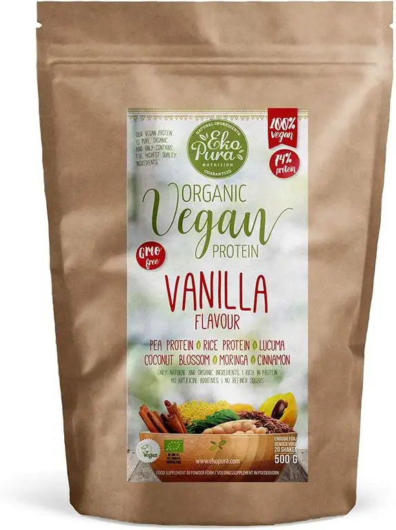 Vegan Protein Bio, Vanille - 72% Protein - Bio zertifiziert - keine Zusätze - 500g
