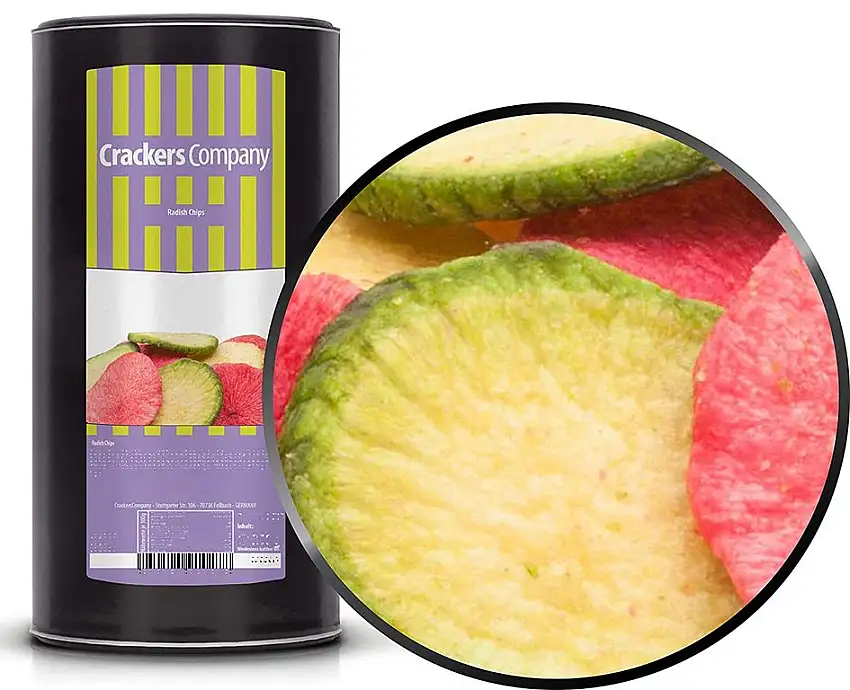 1 x 150g Rettich Chips grün & rot Gemüse-Chips aus rotem und grünem Rettich ohne Salzzusatz fettarm vegetarisch vegan glutenfrei laktosefrei