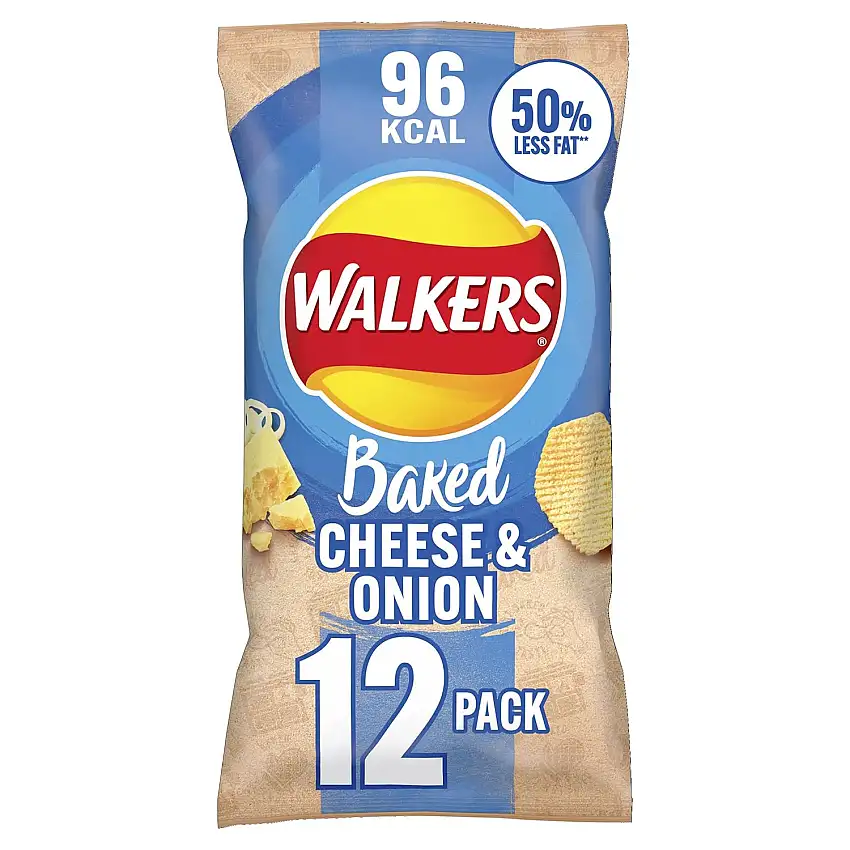 Walkers Backofengebackene Käse & Zwiebel-Chips, 12 x 22 g, Blau