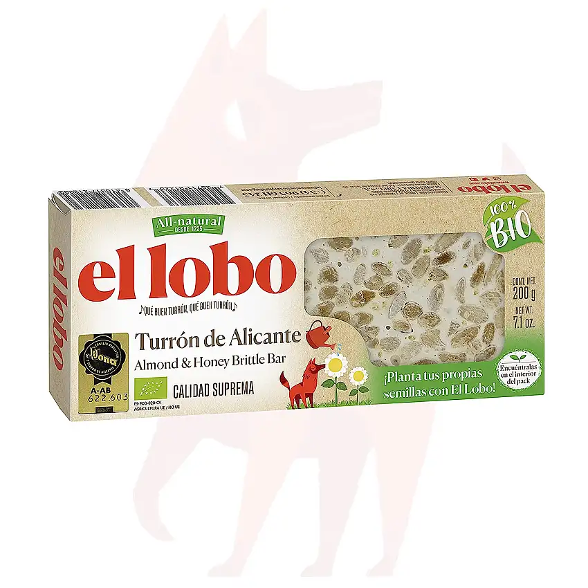 EL LOBO | Turrón aus Alicante 100 % BIO 200 g| „All Natural“ | Umweltfreundlich | glutenfrei | Höchste Qualität