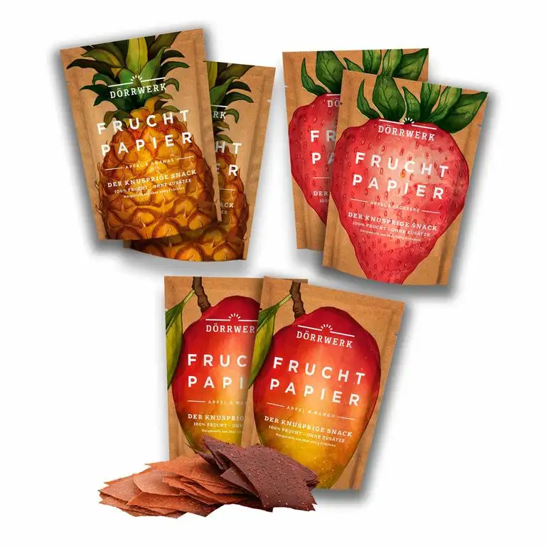 Getrocknete Früchte als 6er Set Fruchtpapier (6x 40g) – Frucht Snack aus Ananas, Apfel, Mango, Erdbeere luftgetrocknet – Trockenobst Dörrobst Superfood für Büro, Snack, Frühstück