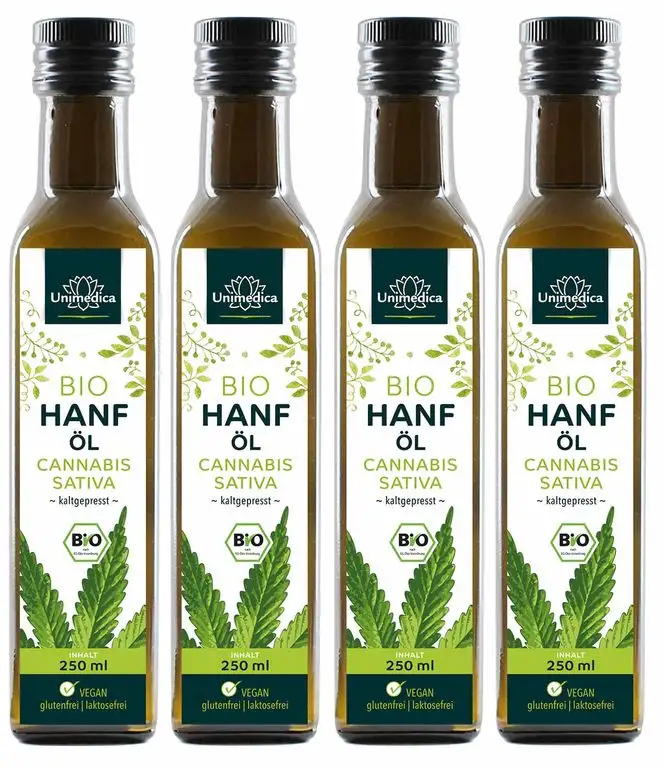 Bio Hanföl kaltgepresst - 1000ml (4 x 250ml von Unimedica) Zum Kochen, Salat, 100% Vegane Premiumqualität