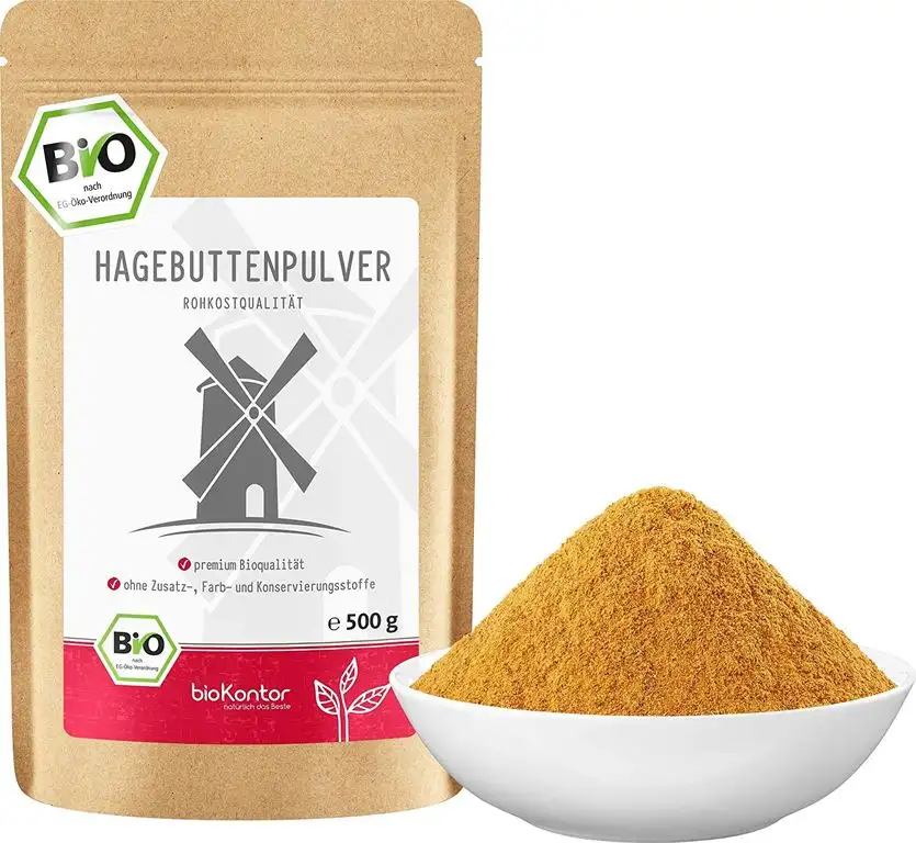 Bio Hagebuttenpulver (500g) in Rohkostqualität von bioKontor | ganze Hagebutten vermahlen | BIO - ohne Zusätze
