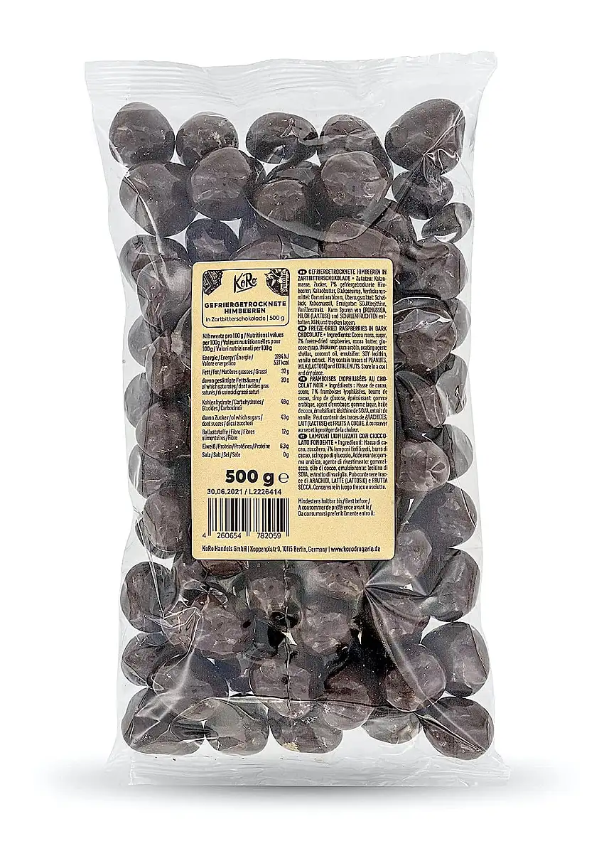KoRo - Skinny Dipped Gefriergetrocknete Himbeeren in Zartbitterschokolade - 500 g