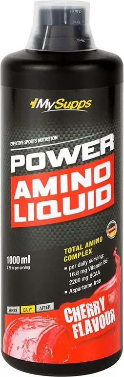 My Supps Power Amino Liquid 1000ml (Cherry) - hochdosierter Aminosäuren Komplex 450.000mg (mit BCAA & EAAs), Proteinhydrolysat, ohne Zuckerzusatz, kalorienarm, leckerer Geschmack, Made in Germany