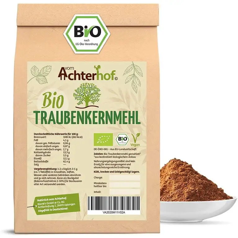 Traubenkernmehl Bio (500g) Traubenkern-Pulver vom-Achterhof