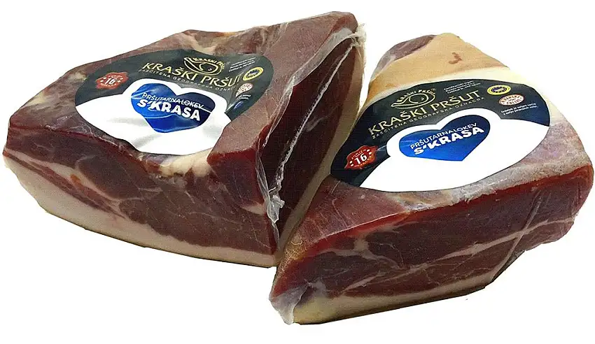 Luftgetrockneter Karst Schinken - Prosciutto - Kraski Prsut 16 Monate gereift Rohschinken mit Meersalz aus der Saline von Piran, Karst Prsut aus Istrien. Stück ca. 1550g (Einweg)