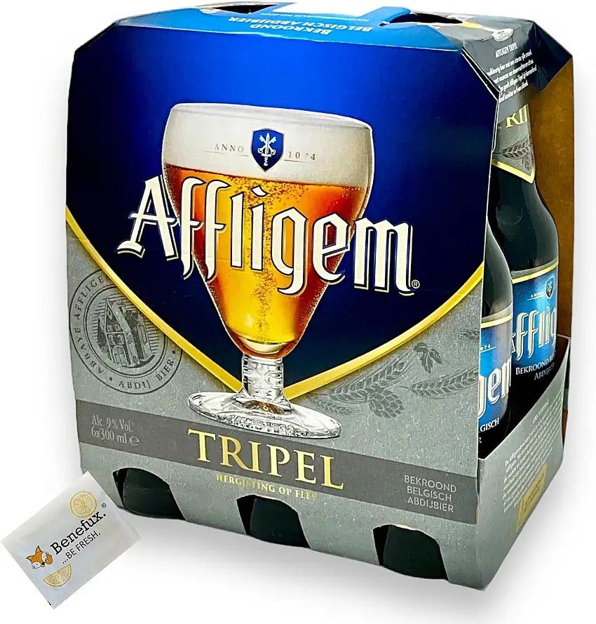 Affligem Tripel Abteibier Set 6x 30cl (6x 300ml) + Benefux. Erfrischungstuch 1800 ml