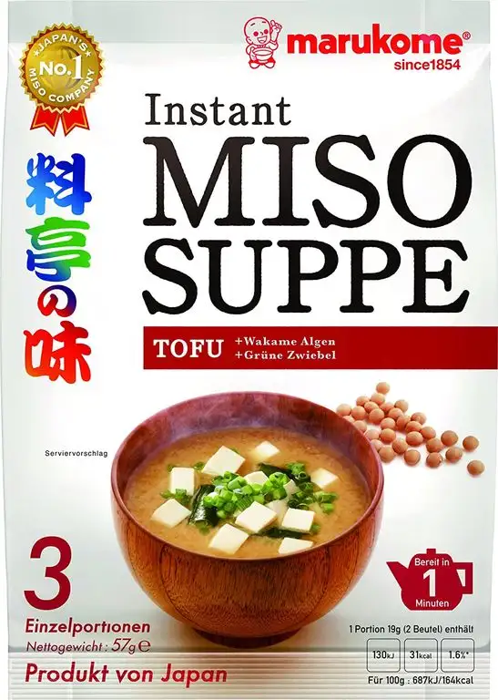 Marukome Instant Miso-Suppe (aus Japan mit Tofu, MSG frei, schnelle Zubereitung), 5er Vorteilspack 57 g