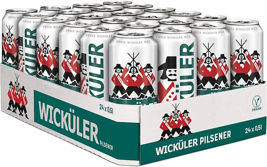 Wicküler Pilsener, würzig frischer Geschmack. 24x0,50 L Dose EINWEG