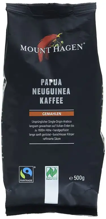 Mount Hagen Röstkaffee gemahlen 100 % Papua Neuguinea, FairTrade, 2er Pack (2 x 500 g) - Bio