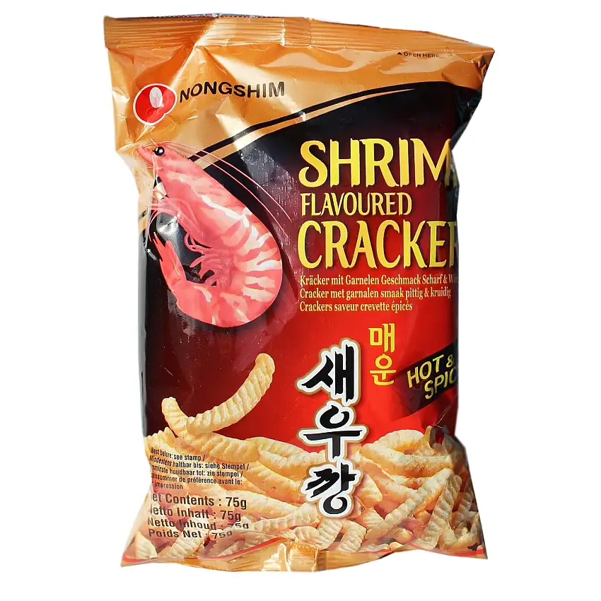 Nongshim Shrimp Flavoured Cracker Garnelen Chips hot&spicy 10x75g