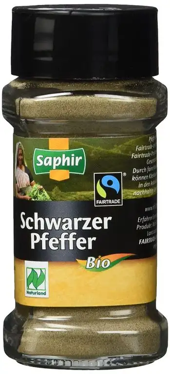 Saphir Bio Pfeffer schwarz gemahlen, Naturland, FairTrade, 2er Pack (2 x 50 g)