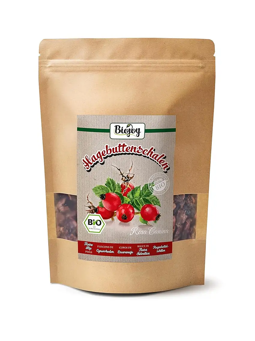 Biojoy BIO-Hagebuttenschalen getrocknet (250 g), ganz, ideal für Hagebuttenschalen-Tee (Rosa canina)