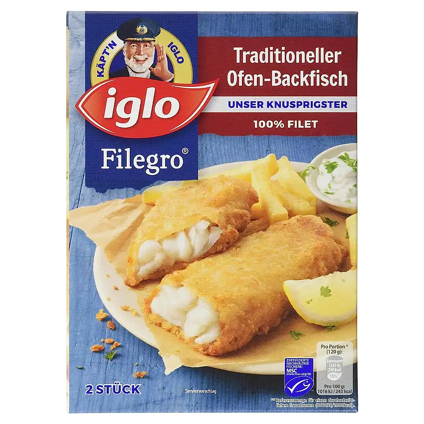 iglo Filegro Ofen-Backfisch - saftiges Alaska Seelachs-Filet mit knusprigem Backteig - 2 Stück, 240 g (Tiefgefroren)