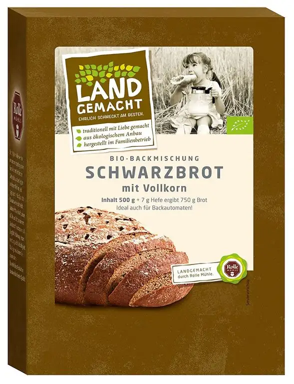 500g Bio Vollkorn-Schwarzbrot - Brotbackmischung - ergibt ca. 750g Brot - Rolle Mühle