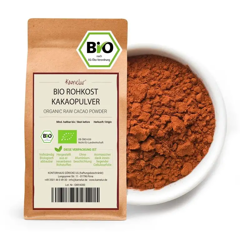 1kg BIO Kakao Pulver aus besten Kakaobohnen - Rohkost - 100% reiner Kakao, BIO Kakaopulver stark entölt (11% Fett) - verpackt in biologisch abbaubarer Verpackung