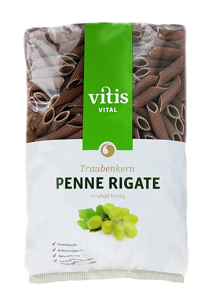 Vitis Vital Traubenkern Penne | veganes Naturprodukt | herzhaft kerniger Geschmack | Protein- & Ballaststoffquelle | zertifizierter Herstellungsprozess | Packung 500g