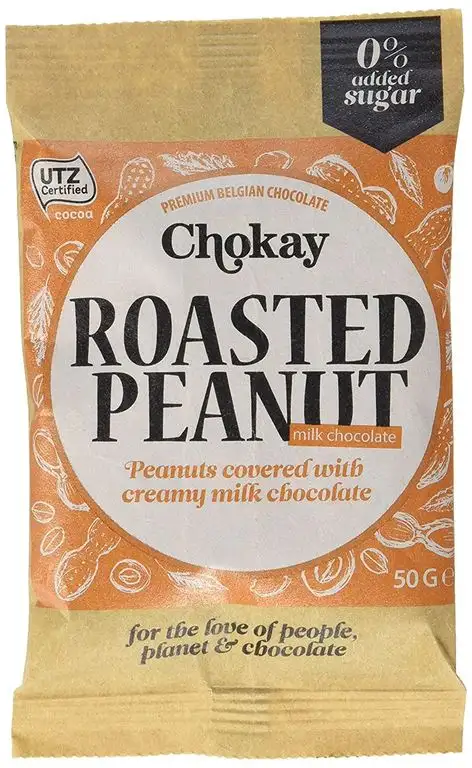 Chokay schokolade Knusprig geröstete Erdnüsse mit Cremige Belgischen Schokolade, ohne Zuckerzusatz, 4er Pack (4 x 50 g)