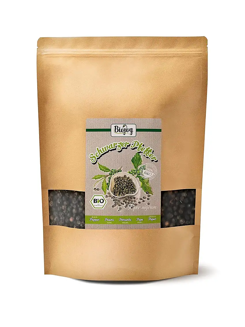Biojoy BIO-Schwarzer Pfeffer ganz (1 kg), schwarze Pfefferkörner für Mühle (Piper nigrum)